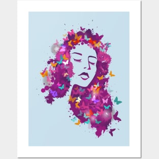 Woman Butterflies Hair Posters and Art